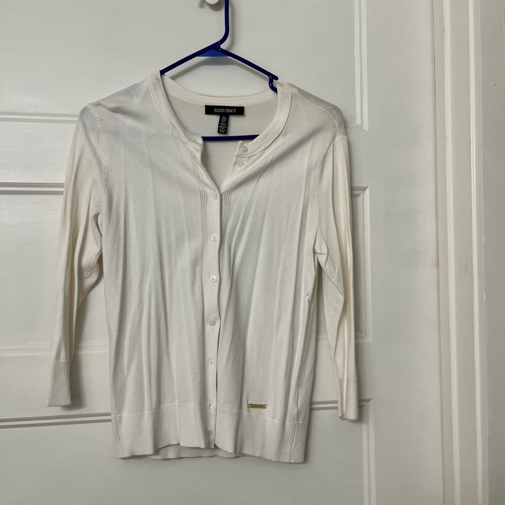 Ellen Tracy Cream Button Down Cardigan